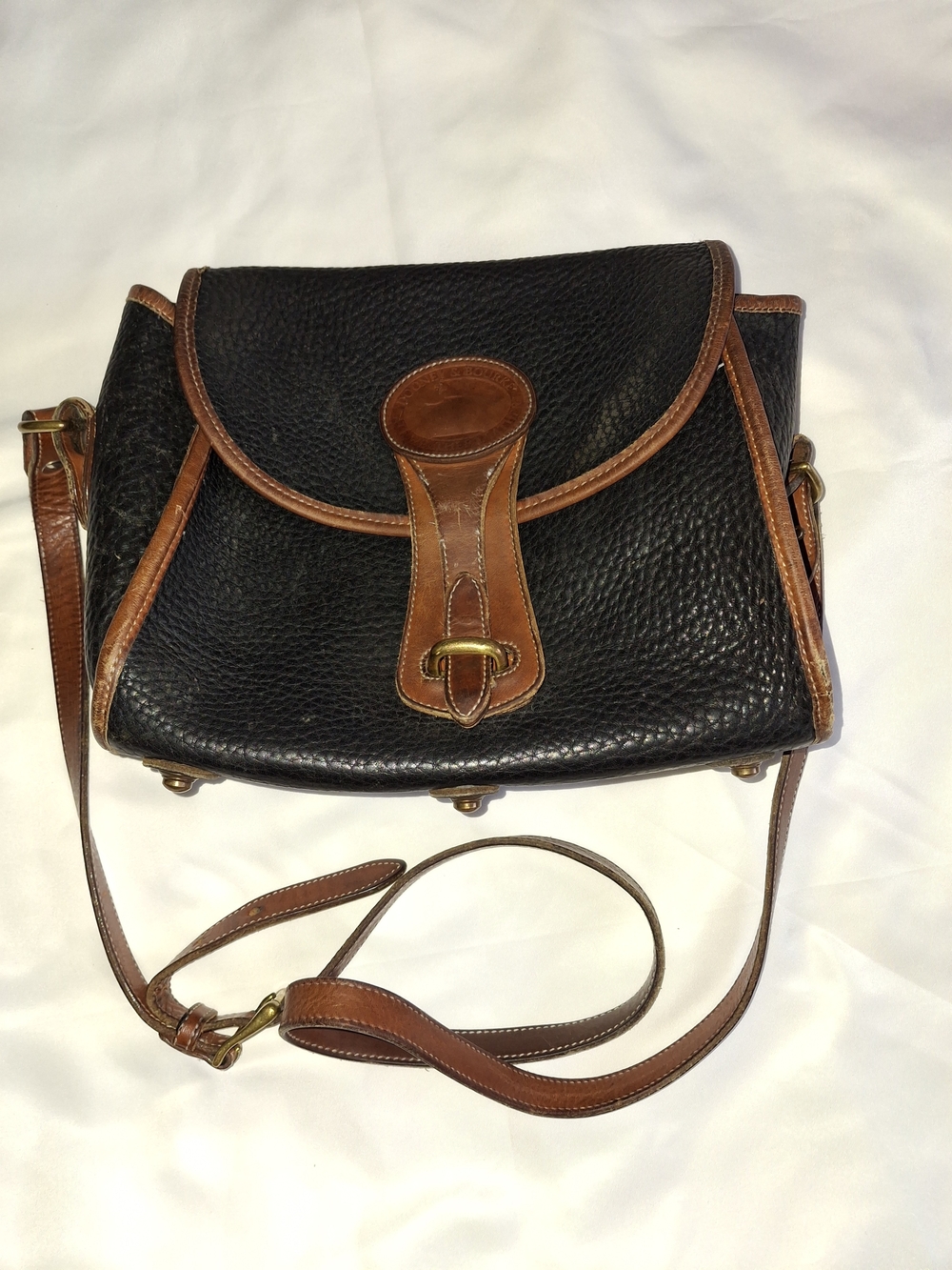 Vintage Dooney & Bourke All Weather Leather Black Tan Crossbody USA